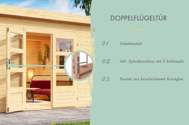 Karibu Gartenhaus Tintrup 2-Raum-Haus natur 28 mm - Image 6