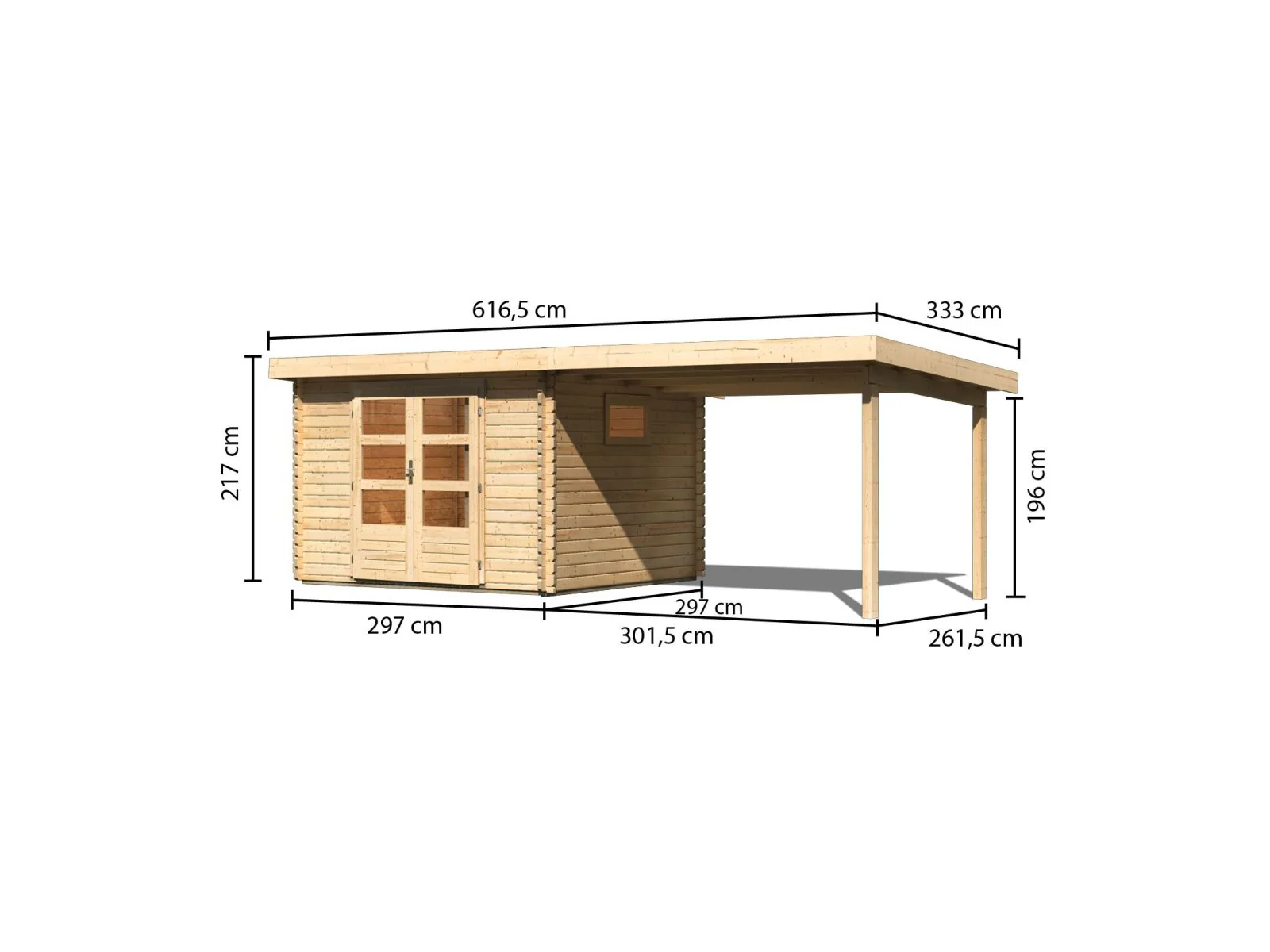 Karibu Gartenhaus Trittau 3 natur mit Anbaudach 3,3 m - Image 2