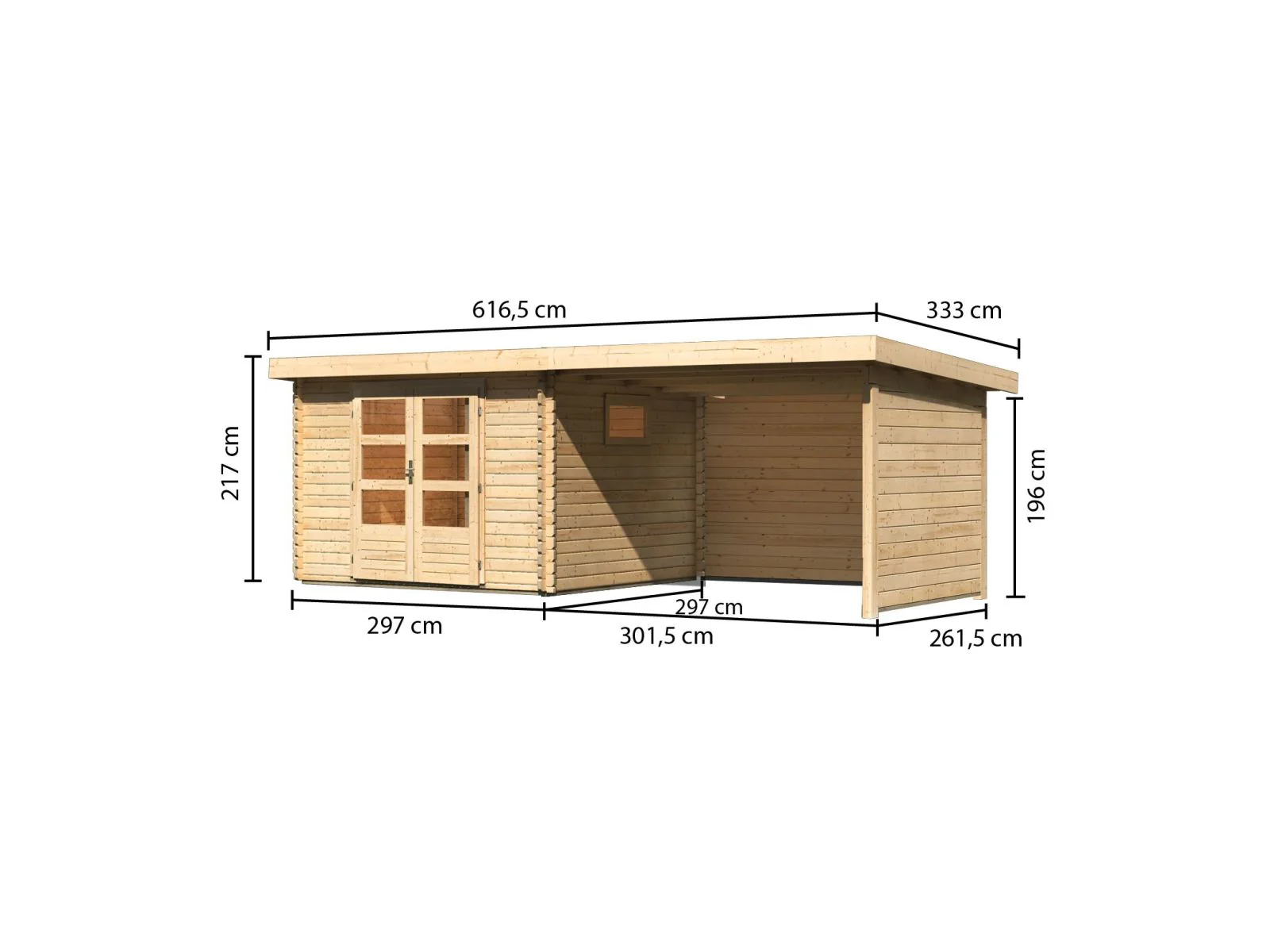 Karibu Gartenhaus Trittau 3 natur mit Anbaudach 3,3 m inkl. Rück- und Seitenwand - Image 2