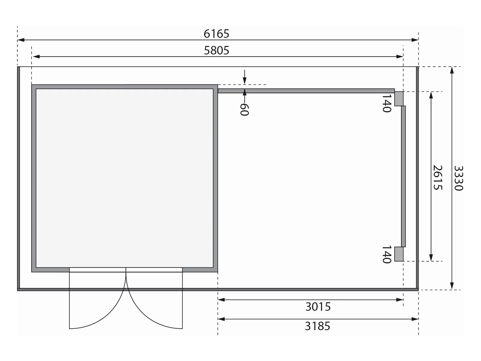 Karibu Gartenhaus Trittau 3 natur mit Anbaudach 3,3 m inkl. Rück- und Seitenwand - Image 3