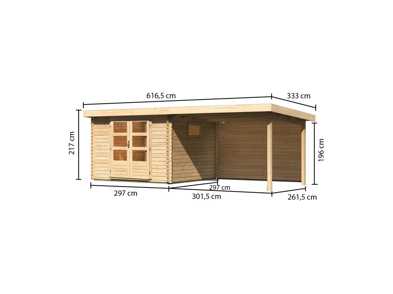 Karibu Gartenhaus Trittau 3 natur mit Anbaudach 3,3 m inkl. Rückwand - Image 2