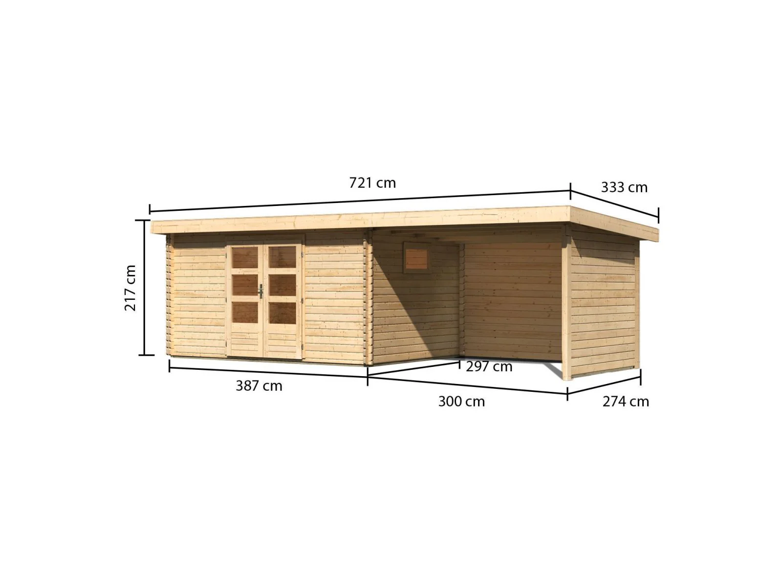 Karibu Gartenhaus Trittau 5 inkl. Anbaudach 3,3 m inkl. Rück- und Seitenwand - Image 2