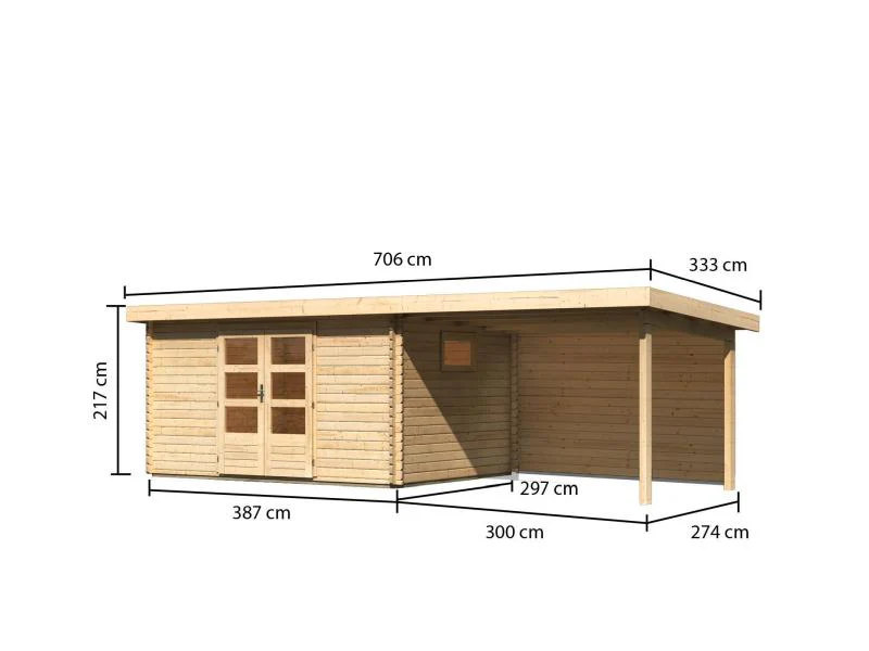 Karibu Gartenhaus Trittau 5 inkl. Anbaudach 3,3 m inkl. Rückwand - Image 3