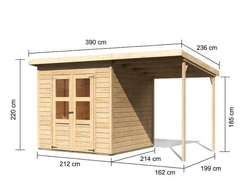 Karibu Gerätehaus Amrum 2, naturbelassen, inkl. Anbaudach - Image 3