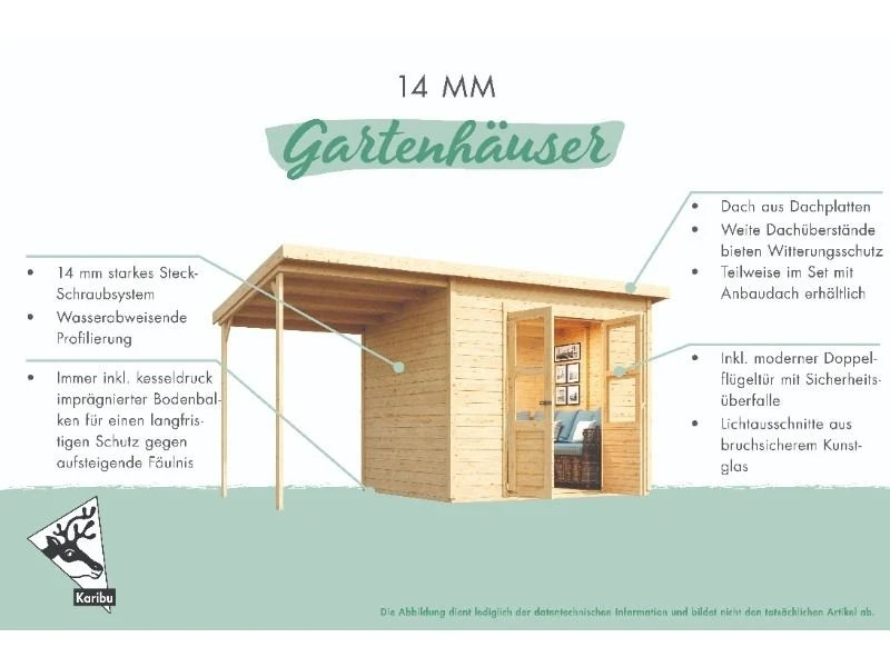 Karibu Gerätehaus Amrum 2, naturbelassen, inkl. Anbaudach - Image 5