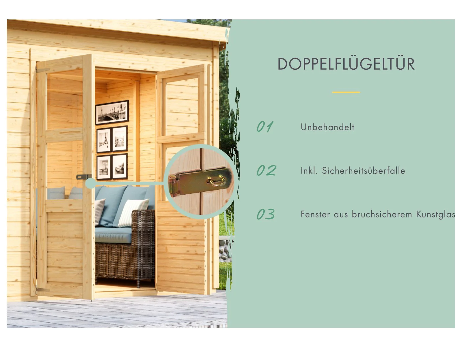Karibu Gerätehaus Merseburg 6 SET mit Anbaudach - Image 7