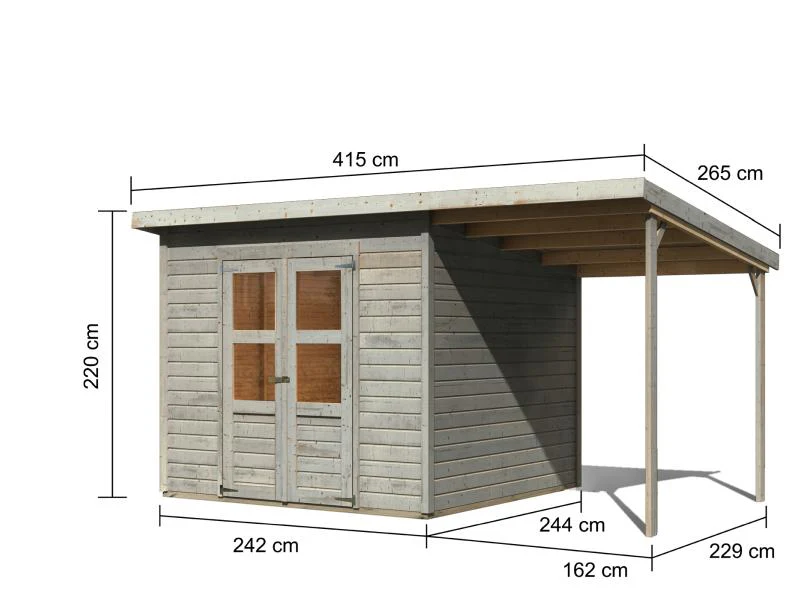 Karibu Gerätehaus Merseburg 6 SET mit Anbaudach, vorvergraut - Image 3