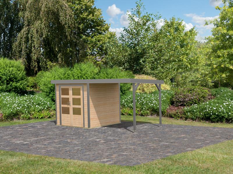 Karibu Hybrid Gartenhaus Jupiter 2 A naturbelassen/graualuminium, inkl. 2,40 m Anbaudach - Image 2