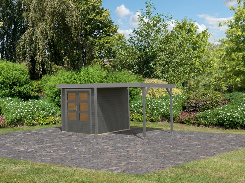 Karibu Hybrid Gartenhaus Jupiter 2 B terragrau/graualuminium, inkl. 2,40 m Anbaudach - Image 2