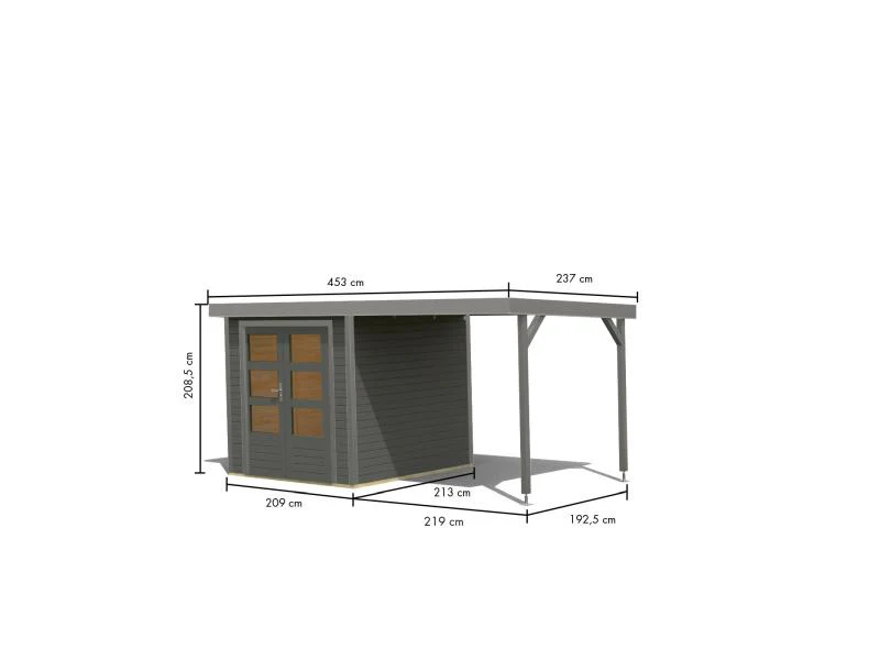 Karibu Hybrid Gartenhaus Jupiter 2 B terragrau/graualuminium, inkl. 2,40 m Anbaudach - Image 3