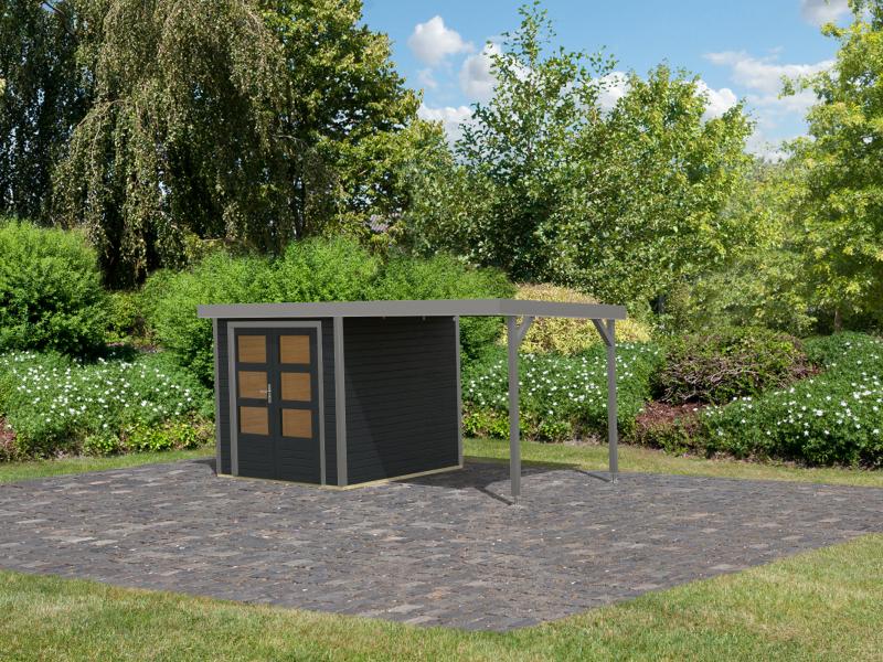 Karibu Hybrid Gartenhaus Jupiter 2 C anthrazit/graualuminium , inkl. 2,40 m Anbaudach - Image 2