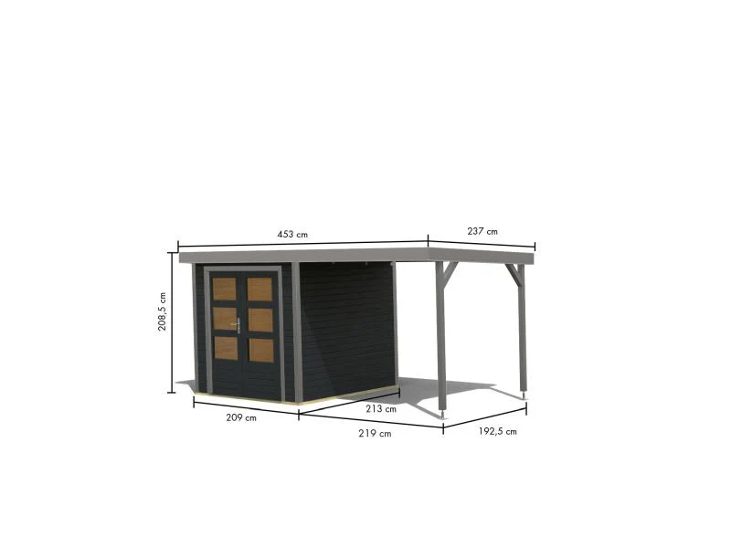 Karibu Hybrid Gartenhaus Jupiter 2 C anthrazit/graualuminium , inkl. 2,40 m Anbaudach - Image 3