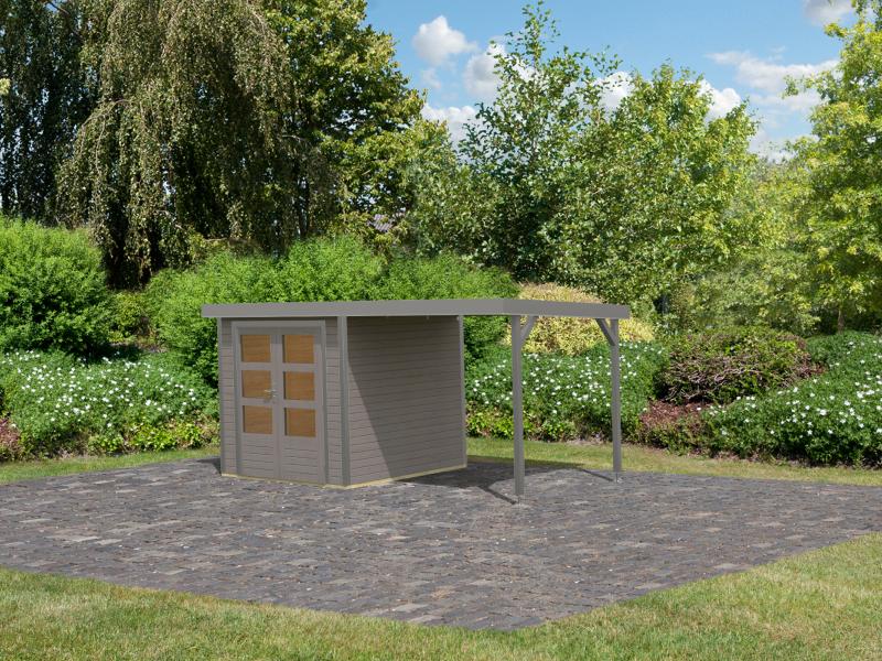 Karibu Hybrid Gartenhaus Jupiter 2 D wassergrau/graualuminium, inkl. 2,40 m Anbaudach - Image 2
