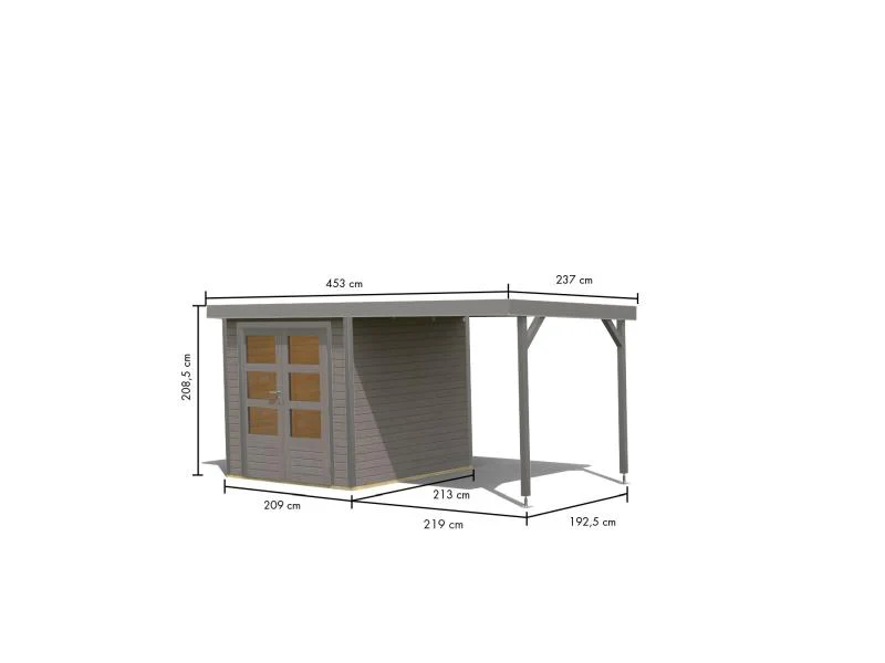 Karibu Hybrid Gartenhaus Jupiter 2 D wassergrau/graualuminium, inkl. 2,40 m Anbaudach - Image 3