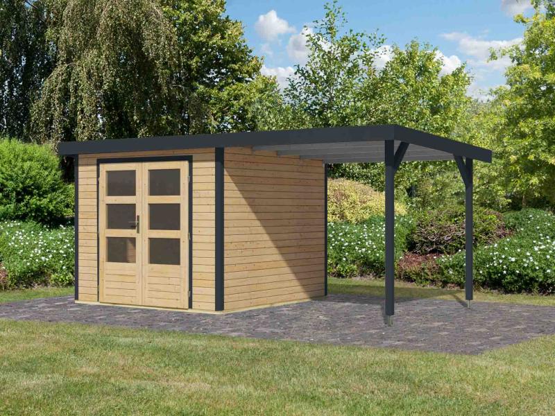 Karibu Hybrid Gartenhaus Jupiter 3,5 A naturbelassen/anthrazit, inkl. 2,35 m Anbaudach - Image 2