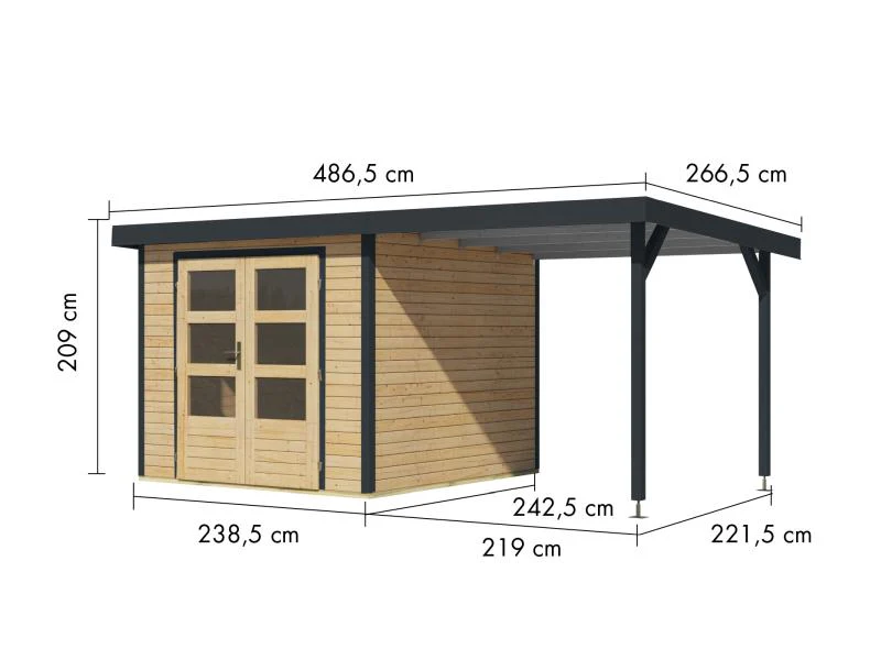 Karibu Hybrid Gartenhaus Jupiter 3,5 A naturbelassen/anthrazit, inkl. 2,35 m Anbaudach - Image 3