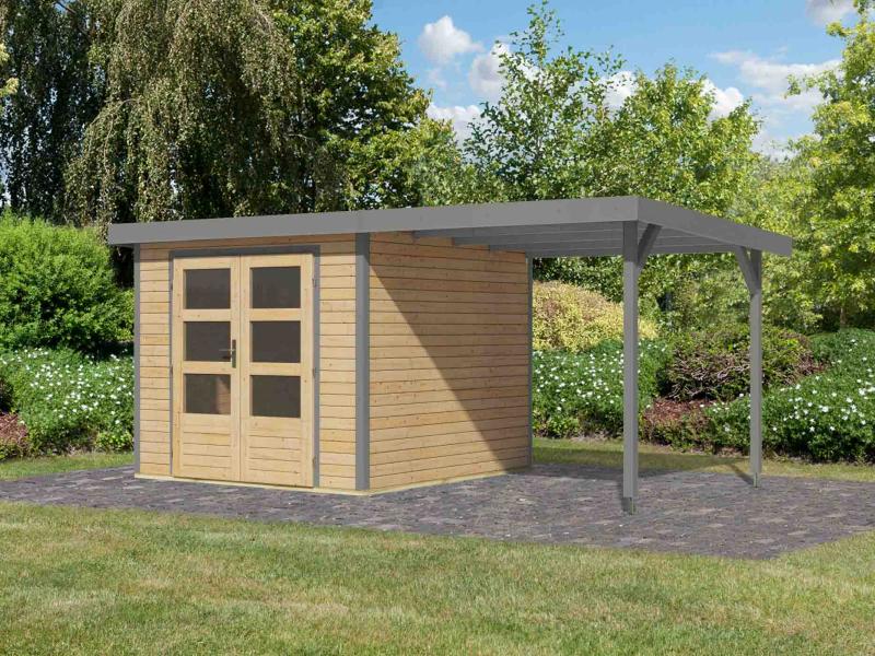 Karibu Hybrid Gartenhaus Jupiter 3,5 A naturbelassen/graualuminium, inkl. 2,35 m Anbaudach - Image 2