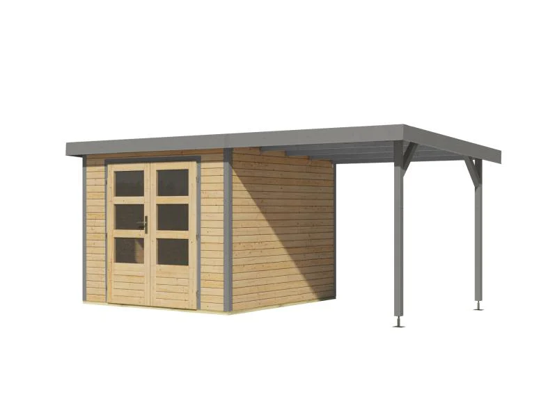Karibu Hybrid Gartenhaus Jupiter 3,5 A naturbelassen/graualuminium, inkl. 2,35 m Anbaudach - Image 5