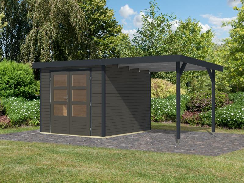 Karibu Hybrid Gartenhaus Jupiter 3,5 B terragrau/anthrazit, inkl. 2,35 m Anbaudach - Image 2
