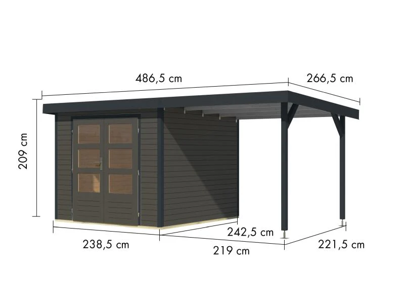 Karibu Hybrid Gartenhaus Jupiter 3,5 B terragrau/anthrazit, inkl. 2,35 m Anbaudach - Image 3