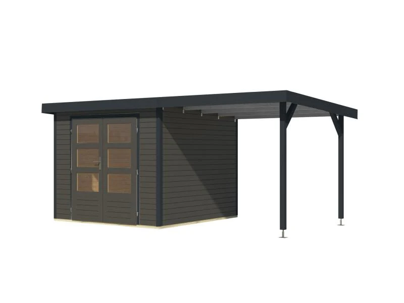 Karibu Hybrid Gartenhaus Jupiter 3,5 B terragrau/anthrazit, inkl. 2,35 m Anbaudach - Image 5