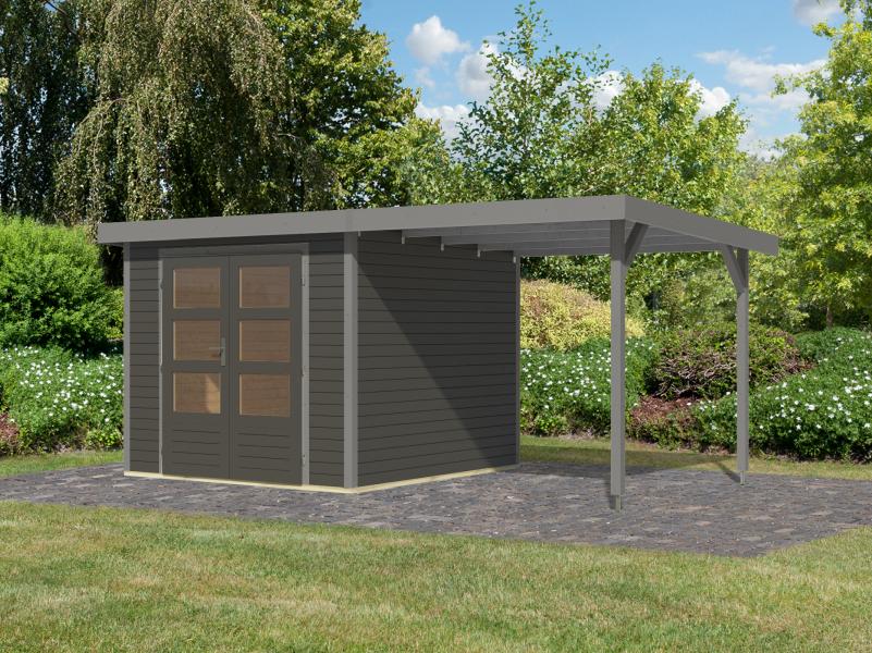 Karibu Hybrid Gartenhaus Jupiter 3,5 B terragrau/graualuminium, inkl. 2,35 m Anbaudach - Image 2