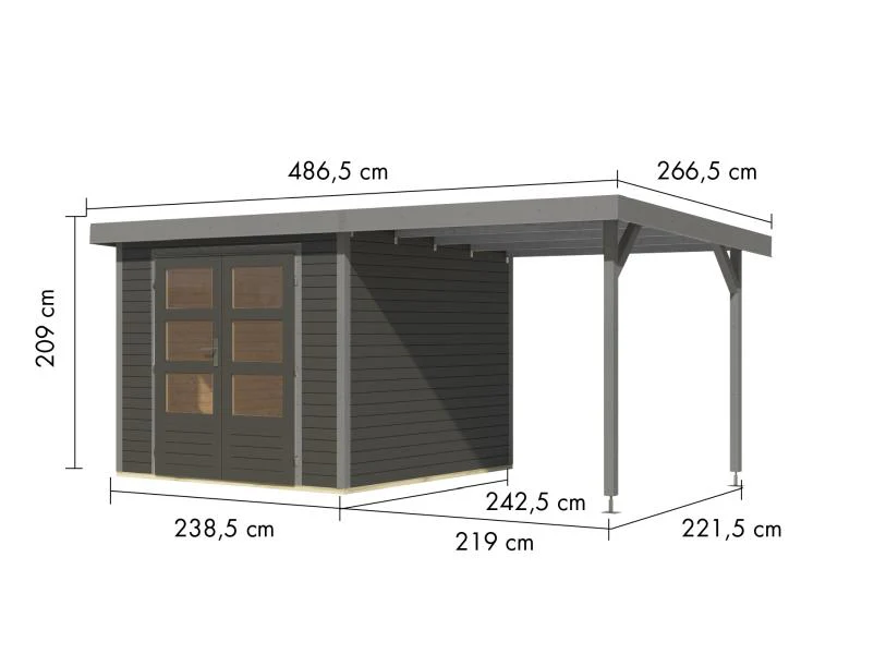 Karibu Hybrid Gartenhaus Jupiter 3,5 B terragrau/graualuminium, inkl. 2,35 m Anbaudach - Image 3