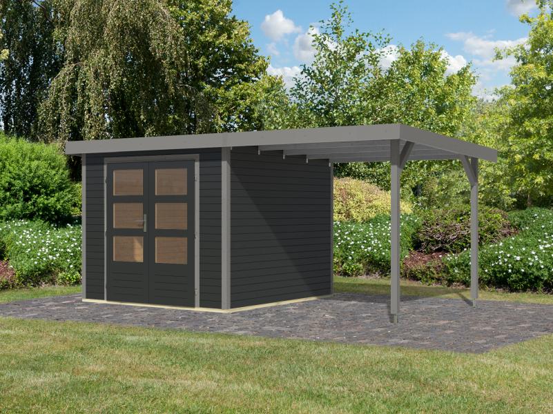 Karibu Hybrid Gartenhaus Jupiter 3,5 C anthrazit/graualuminium, inkl. 2,35 m Anbaudach - Image 2