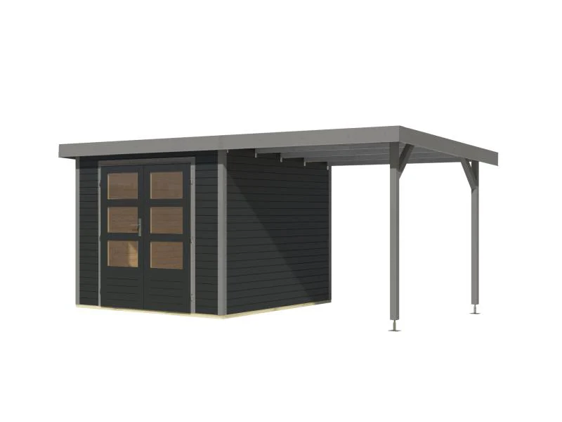 Karibu Hybrid Gartenhaus Jupiter 3,5 C anthrazit/graualuminium, inkl. 2,35 m Anbaudach - Image 5