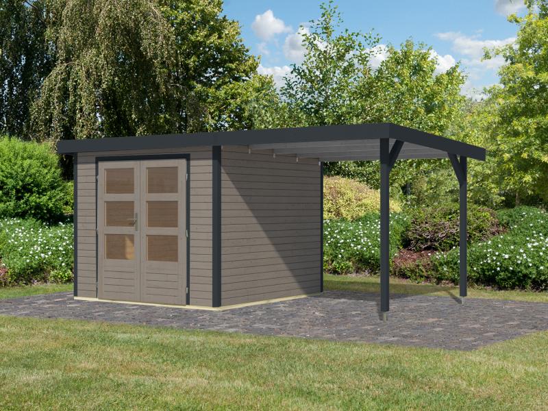 Karibu Hybrid Gartenhaus Jupiter 3,5 D wassergrau/anthrazit, inkl. 2,35 m Anbaudach - Image 2