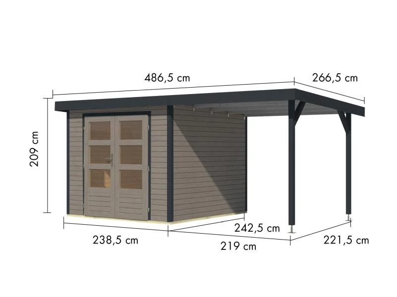 Karibu Hybrid Gartenhaus Jupiter 3,5 D wassergrau/anthrazit, inkl. 2,35 m Anbaudach - Image 3