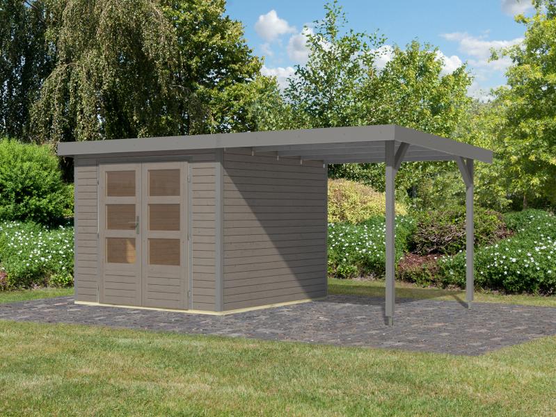 Karibu Hybrid Gartenhaus Jupiter 3,5 D wassergrau/graualuminium, inkl. 2,35 m Anbaudach - Image 2