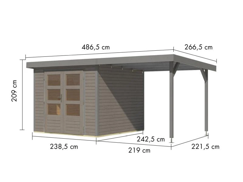 Karibu Hybrid Gartenhaus Jupiter 3,5 D wassergrau/graualuminium, inkl. 2,35 m Anbaudach - Image 3
