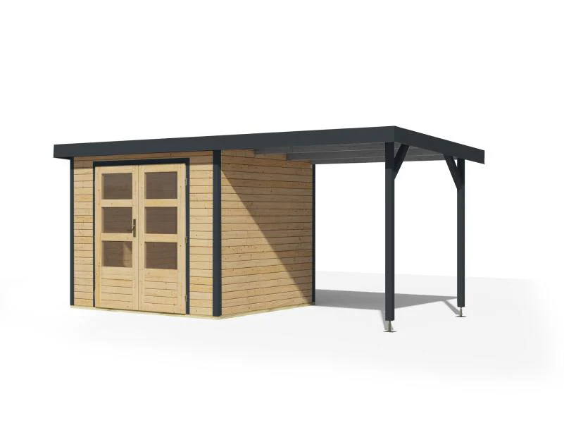 Karibu Hybrid Gartenhaus Jupiter 3 A naturbelassen/anthrazit inkl. 2,35 m Anbaudach - Image 3