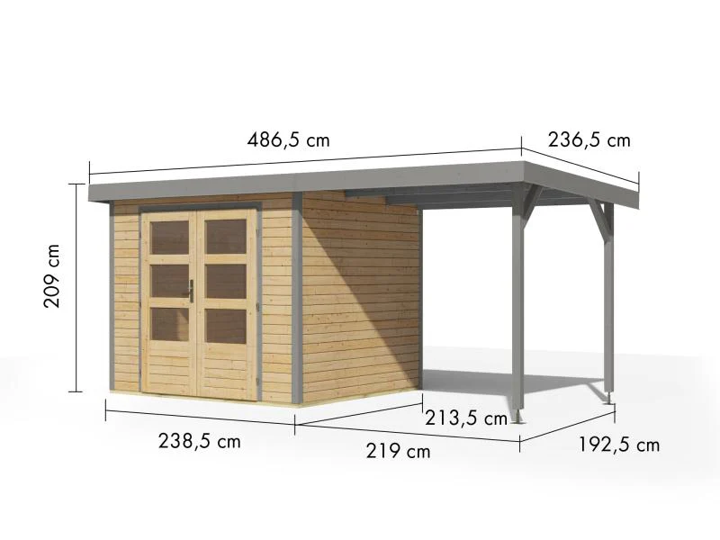 Karibu Hybrid Gartenhaus Jupiter 3 A naturbelassen/graualuminium inkl. 2,35 m Anbaudach - Image 2