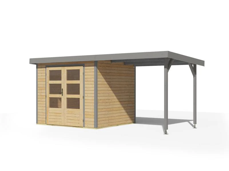 Karibu Hybrid Gartenhaus Jupiter 3 A naturbelassen/graualuminium inkl. 2,35 m Anbaudach - Image 3