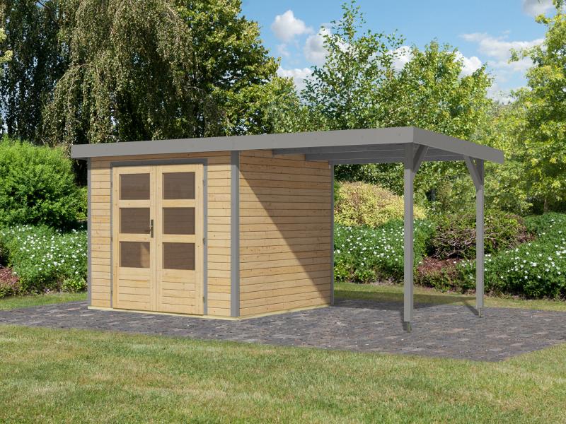 Karibu Hybrid Gartenhaus Jupiter 3 A naturbelassen/graualuminium inkl. 2,35 m Anbaudach - Image 7