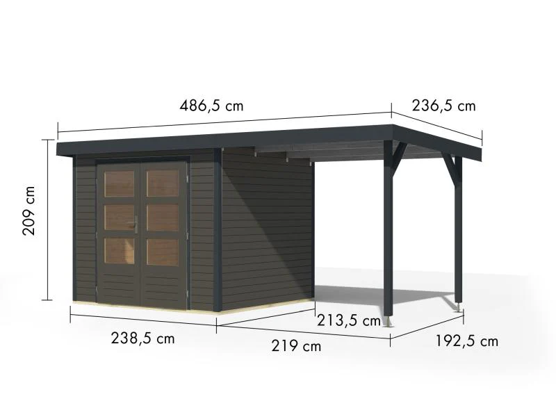 Karibu Hybrid Gartenhaus Jupiter 3 B terragrau/anthrazit inkl. 2,35 m Anbaudach - Image 2