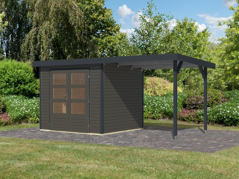 Karibu Hybrid Gartenhaus Jupiter 3 B terragrau/anthrazit inkl. 2,35 m Anbaudach - Image 3