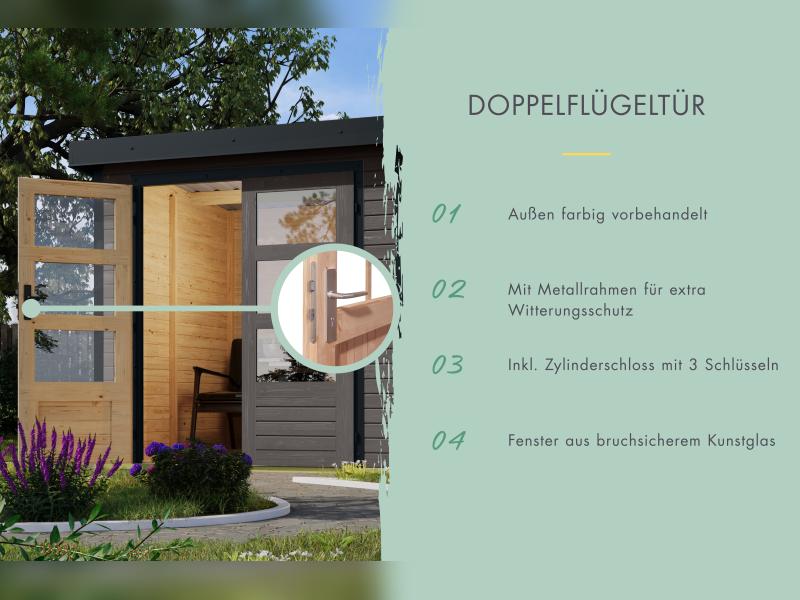Karibu Hybrid Gartenhaus Jupiter 3 B terragrau/anthrazit inkl. 2,35 m Anbaudach - Image 6