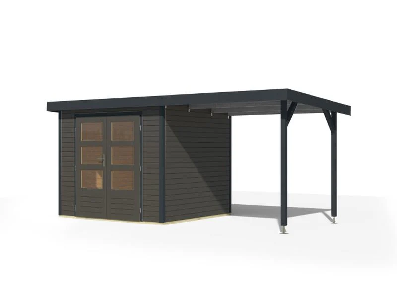 Karibu Hybrid Gartenhaus Jupiter 3 B terragrau/anthrazit inkl. 2,35 m Anbaudach - Image 7