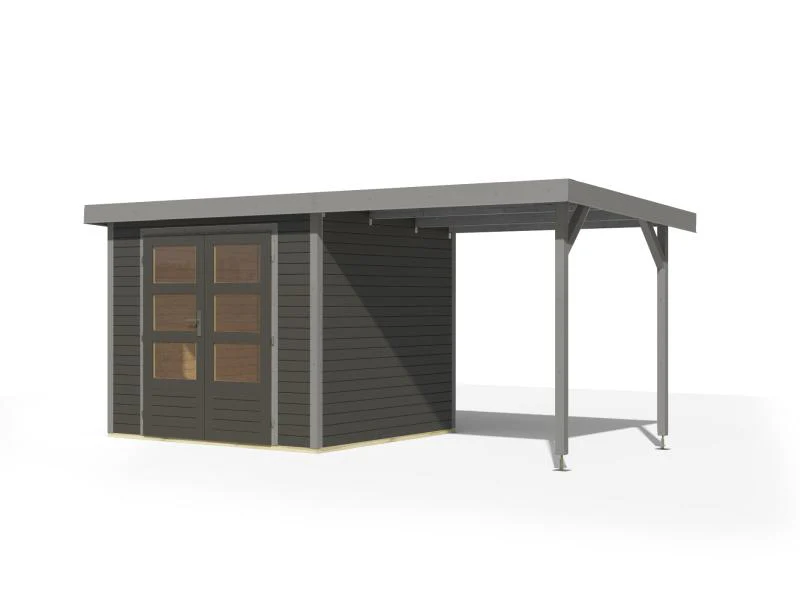 Karibu Hybrid Gartenhaus Jupiter 3 B terragrau/graualuminium inkl. 2,35 m Anbaudach - Image 2