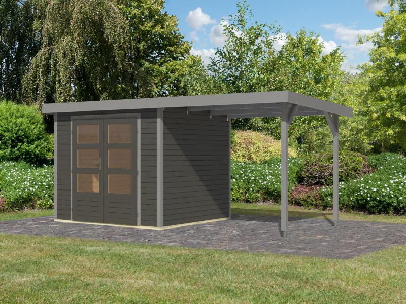 Karibu Hybrid Gartenhaus Jupiter 3 B terragrau/graualuminium inkl. 2,35 m Anbaudach - Image 3