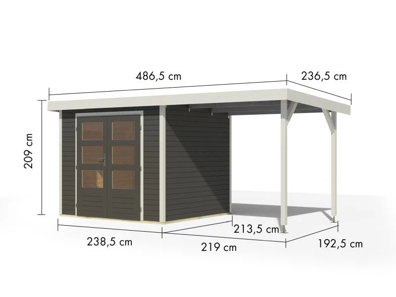 Karibu Hybrid Gartenhaus Jupiter 3 B terragrau/graualuminium inkl. 2,35 m Anbaudach - Image 7
