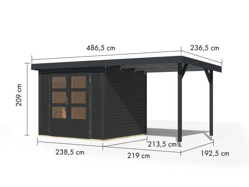 Karibu Hybrid Gartenhaus Jupiter 3 C anthrazit/anthrazit inkl. 2,35 m Anbaudach - Image 2