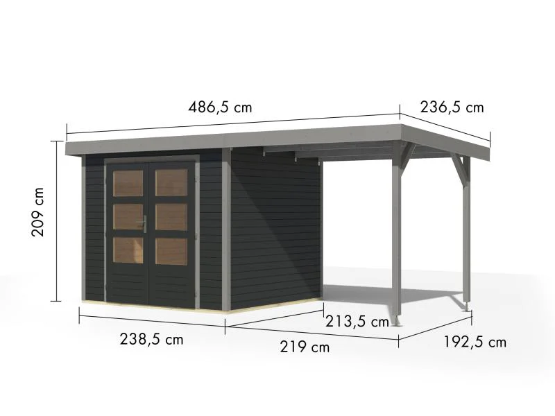 Karibu Hybrid Gartenhaus Jupiter 3 C anthrazit/graualuminium inkl. 2,35 m Anbaudach - Image 2