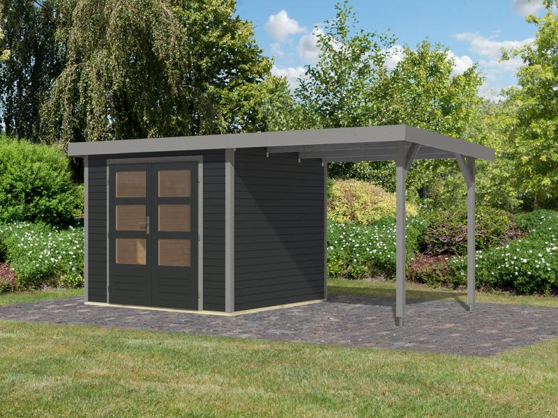 Karibu Hybrid Gartenhaus Jupiter 3 C anthrazit/graualuminium inkl. 2,35 m Anbaudach - Image 3