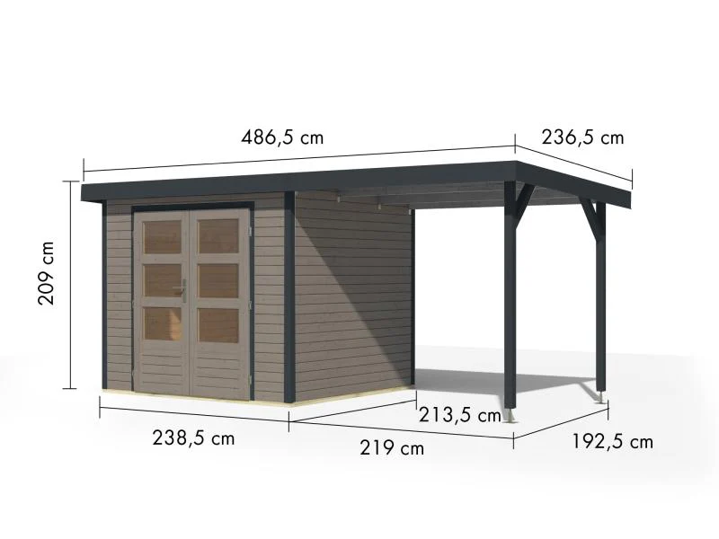 Karibu Hybrid Gartenhaus Jupiter 3 D wassergrau/anthrazit inkl. 2,35 m Anbaudach - Image 2
