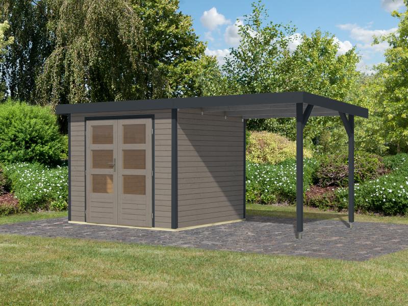 Karibu Hybrid Gartenhaus Jupiter 3 D wassergrau/anthrazit inkl. 2,35 m Anbaudach - Image 3