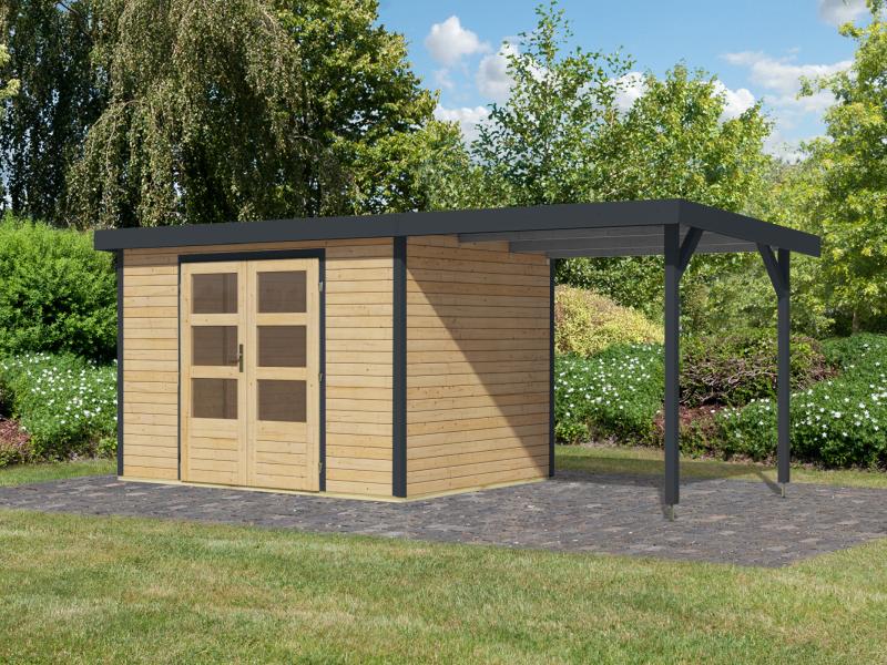 Karibu Hybrid Gartenhaus Jupiter 4 A naturbelassen/anthrazit, inkl. 2,35 m Anbaudach - Image 2